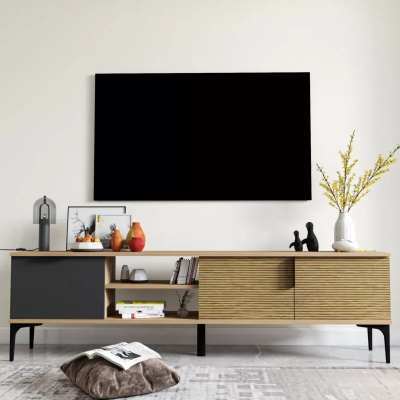 Brown-Gray TV cabinet TV lowboard Wardrobe Modern Design Rectangular Shape Living room