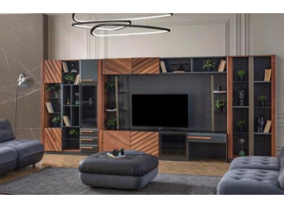 Modern Black and Brown Wall Unit Luxury TV Cabinet Display Case Wall Cabinet Furniture 4 Pieces