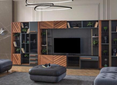Modern Black and Brown Wall Unit Luxury TV Cabinet Display Case Wall Cabinet Furniture 4 Pieces