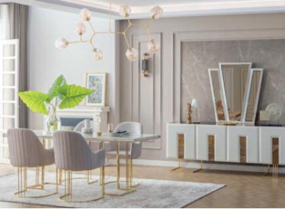 Stylish Dining room Suite stainless steel Dining table 6x Chairs Sideboard 8pcs