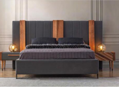 Gray Bedroom Suite Modern Double bed 2x Bedside tables 3-piece set