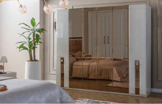 Luxury White Wardrobe Bedroom Glass Cabinet Wood Furniture