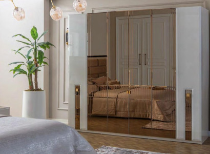 Luxury White Wardrobe Bedroom Glass Cabinet Wood Furniture