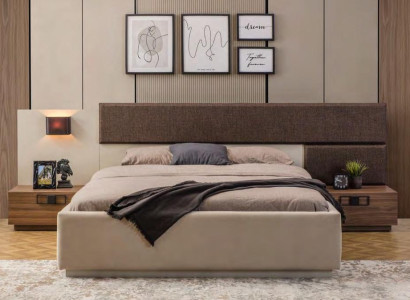 exclusive Bedroom Suite Designer Beige Bed Brown Bedside tables