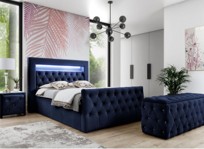 DarkBlue e Chesterfield Bedroom Furniture LED Double bed Night Consoles