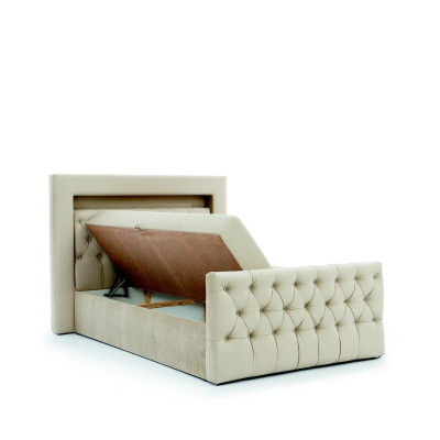 Beige Chesterfield Bedroom Suite Bed Stool 2x Bedside tables