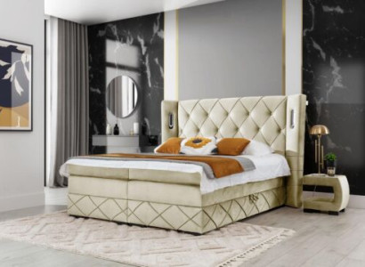 Beige Chesterfield Upholstered bed Bedroom Bedside tables Luxury Furniture