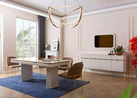 Dining room Set Table 6x Chairs Sideboard Mirror 9pcs Group Suite