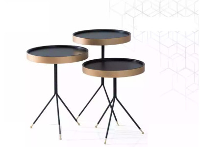 Side table 3x Round Decorative Table Lamp Table Sofa Table Table Wood Black