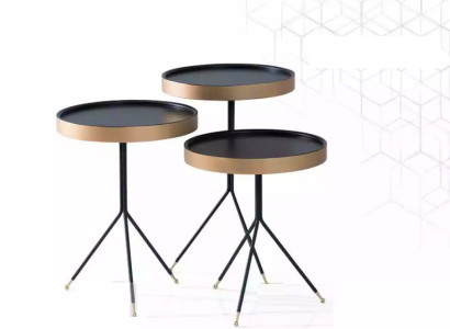 Side table 3x Round Decorative Table Lamp Table Sofa Table Table Wood Black