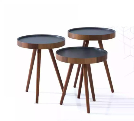 Side table 3x set brown Living room table Round table modern luxury