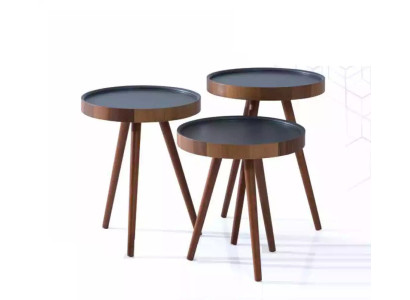 Side table 3x set brown Living room table Round table modern luxury