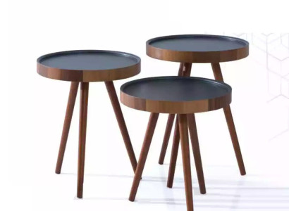 Side table 3x set brown Living room table Round table modern luxury