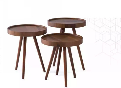 Side table 3x Round decorative table lamp table sofa table table wood brown