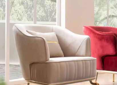Living room Armchair Furniture Swivel Chair 1 Seater Modern Red Design Textile