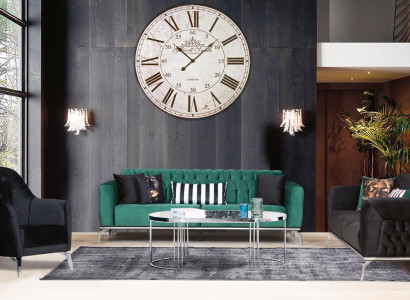 Modern living room set 2 soft Chesterfield sofas + modern black armchair
