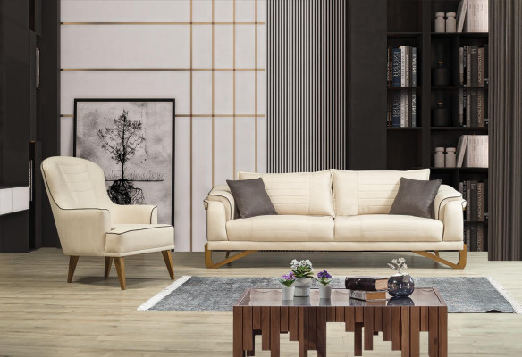 Sofa set Set Beige with wooden frame 3+1 Seater Couches Sets Furniture