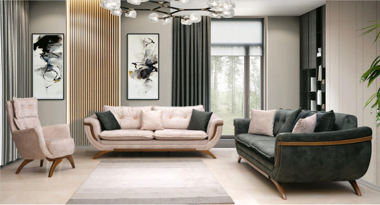 Three-seater living room set 3+3+1 sofa set seat cushion fabric sofa couch sofa