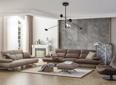 Sofa set Sofa 4+3+1 Seater Armchair Luxury Imitation leather Braun Group
