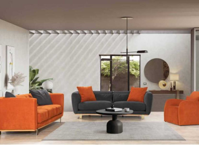 Modern Orange-Brown Sofa set 4+3+1 Seater Textile Sofas Luxury Couch