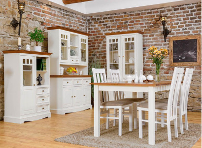 Country house living dining room set 8 pieces suite table sideboard chairs display case furniture