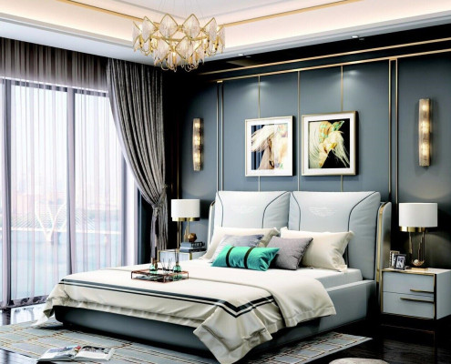 Bed 2x Bedside table 3 pieces. Bedroom Set Design Modern Luxury Bedroom Hotel