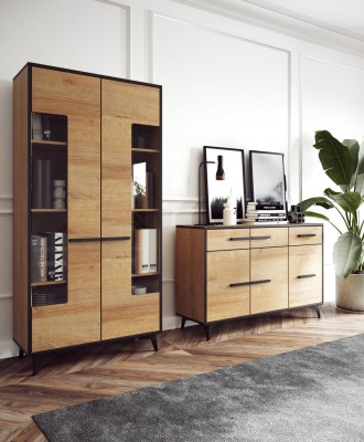Design Chests of drawers Wardrobe Furniture Wood Luxury Wall unit Sideboard Display case 2pcs. set