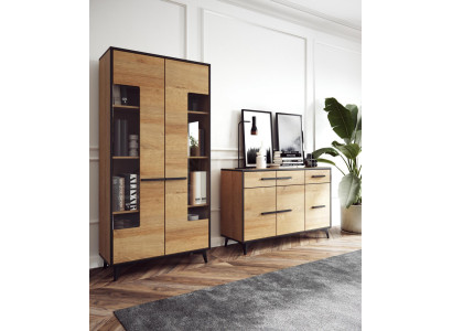 Design Chests of drawers Wardrobe Furniture Wood Luxury Wall unit Sideboard Display case 2pcs. set