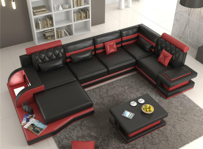 Corner sofa Leather sofa Big xxl U-shape Living landscape Sofa Couch Suite