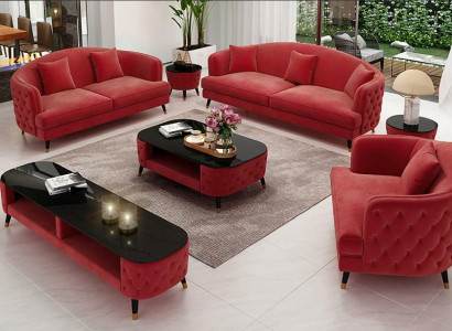 Sofa set Set 3+2+1 Seater Coffee table Sideboard Suite Design Modern 7-piece