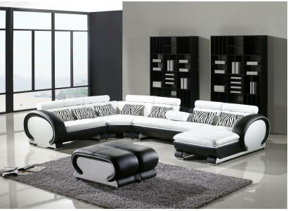 Leather sofa Corner sofa +2x Stool Suite Upholstery U-shape Couch Design