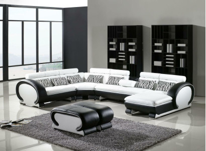 Leather sofa Corner sofa +2x Stool Suite Upholstery U-shape Couch Design