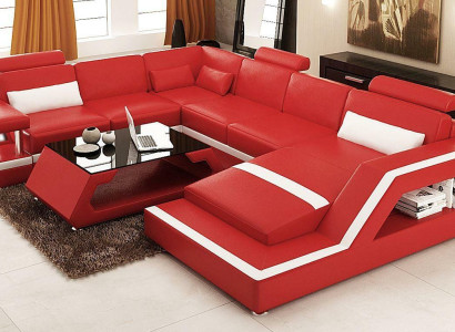 Red Corner sofa Leather sofa Big XXL U-shape Living landscape Sofa Couch