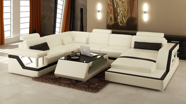 Illuminated Living room Corner sofa Upholstery Corner Seat Suite Leather Couches