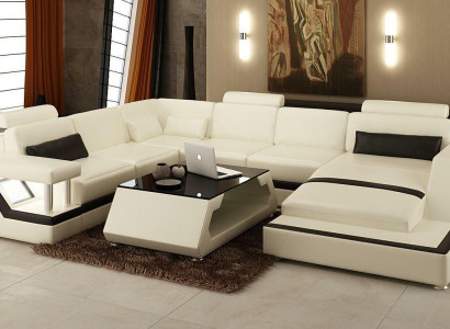 Illuminated Living room Corner sofa Upholstery Corner Seat Suite Leather Couches