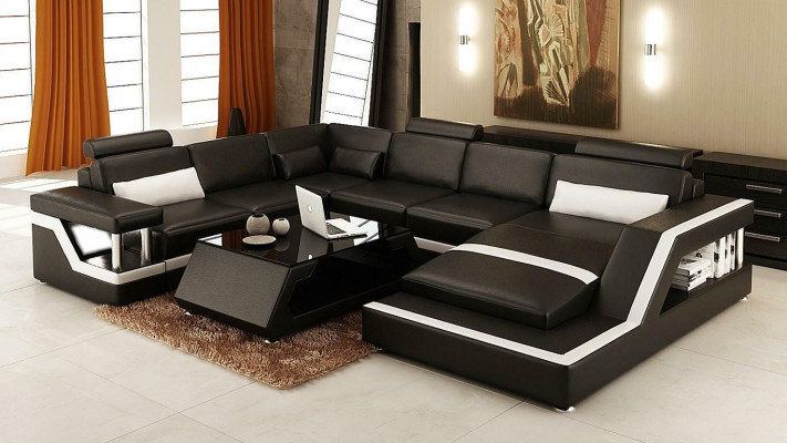 Illuminated Living room Corner sofa Upholstery Corner Seat Suite Leather Couches