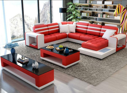 Corner sofa Upholstery Corner sofa U-shape Coffee table Sideboard Leather sofa Living landscape