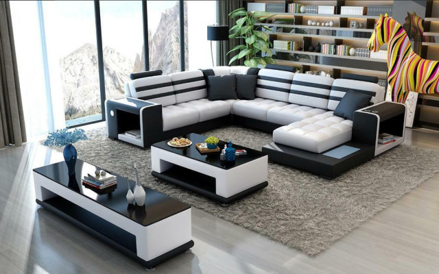 Corner sofa Upholstery Corner sofa U-shape Coffee table Sideboard Leather sofa Living landscape