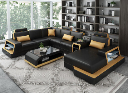 U-shape Sofa Couch Upholstery Suite Corner sofa Living landscape Leather Design
