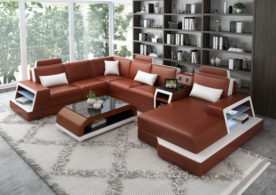 U-shape Sofa Couch Upholstery Suite Corner sofa Living landscape Leather Design