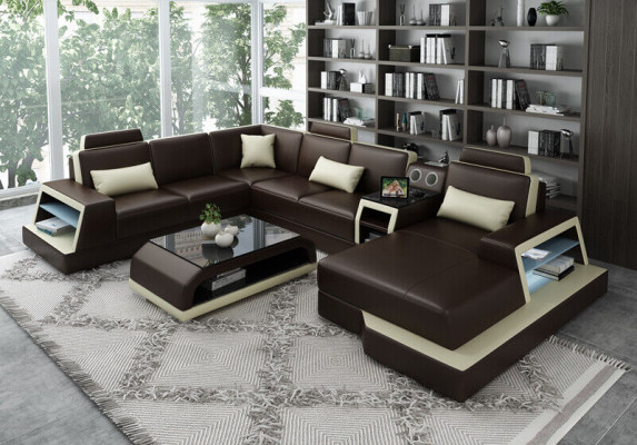U-shape Sofa Couch Upholstery Suite Corner sofa Living landscape Leather Design