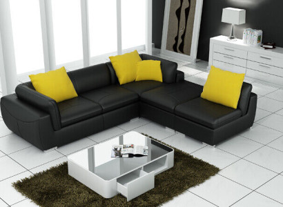 Leather sofa L-shape Couch Living landscape Corner sofa Suite Decor Design Modern