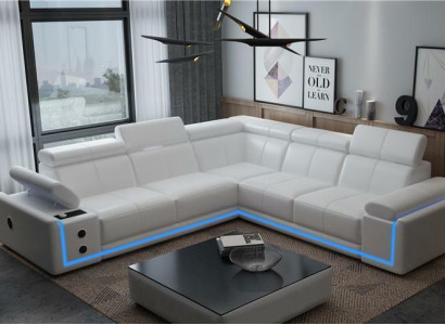 Illuminated Leather Corner sofa Couch L-shape Sound Led Boxes Modern
