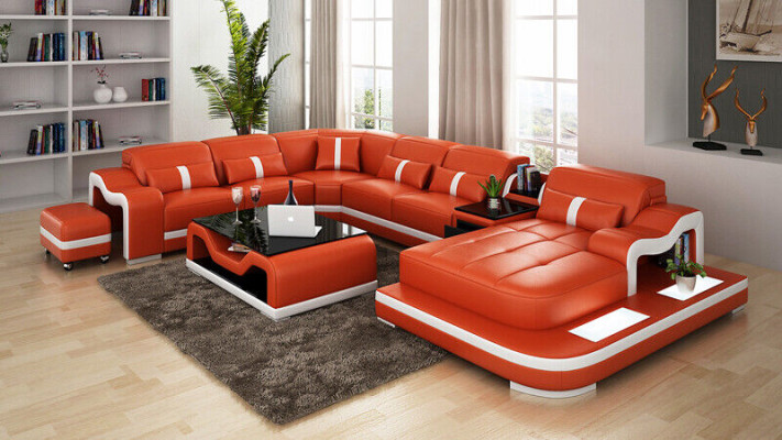 U-shape Sofa Couch Upholstery Suite Living landscape Corner sofa Leather