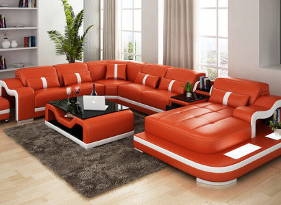 U-shape Sofa Couch Upholstery Suite Living landscape Corner sofa Leather