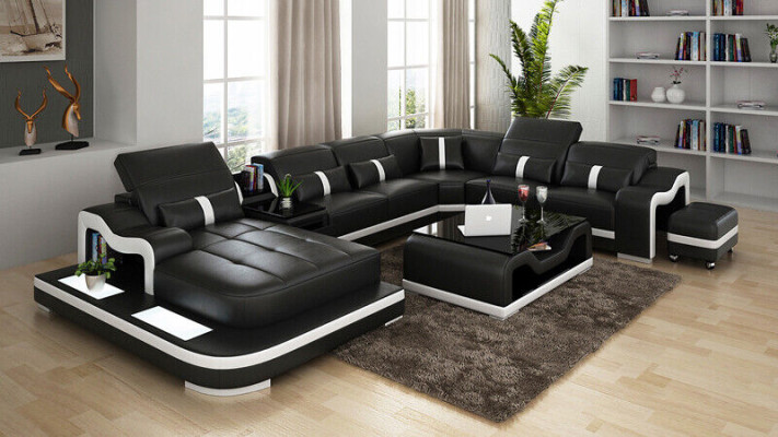 U-shape Sofa Couch Upholstery Suite Living landscape Corner sofa Leather