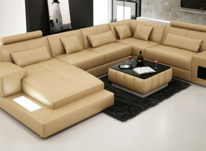 Corner sofa Leather sofa Upholstery Living landscape Couch Sofa Corner suite U-shape