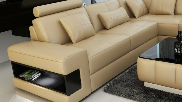 Corner sofa Leather sofa Upholstery Living landscape Couch Sofa Corner suite U-shape