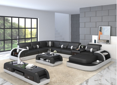U-shape Sofa Couch Upholstery Suite Corner sofa Living landscape Design Leather