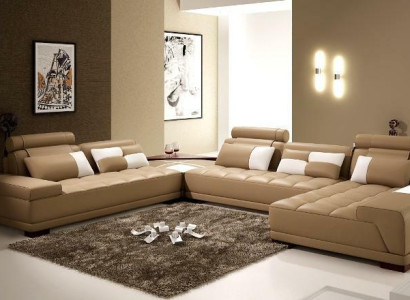Corner sofa Leather sofa Upholstery Living landscape Couch Sofa Corner suite U-shape